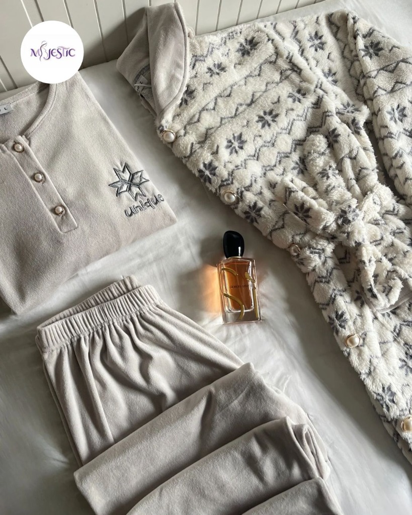 Pyjama 3 Pièces Polaire — Flocons Beige