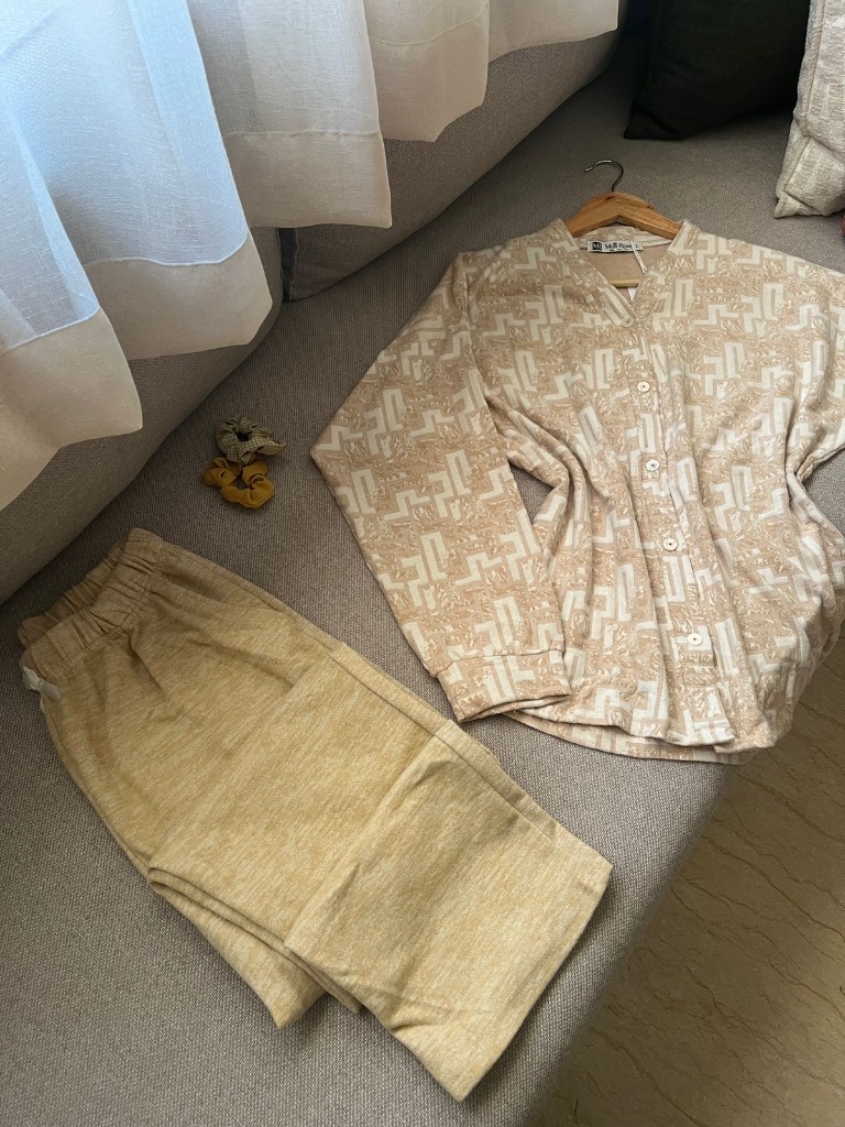 Pyjama Été Cardigan — Beige Imprimé